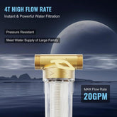 Spin Down Filter, 40 Micron Whole House Sediment Filter for Well Water, 3/4" FNPT + 1" MNPT, 4 T/H High Flow Rate, for Whole House Water Filtration Systems, Well Water Sediment Filter